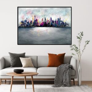 Kolorowy obraz abstrakcja w ramie, obraz kolorowe miasto, obrazy miasta, obrazy architektura