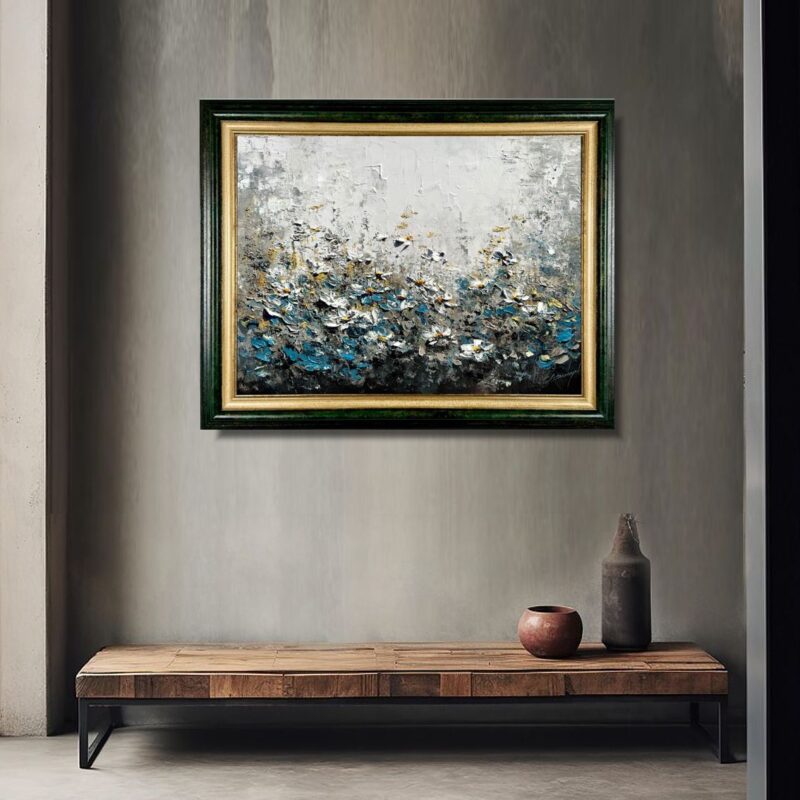 Obraz z kwiatami na płótnie w ramie, klasyczny obraz z kwiatami, obrazy kwiaty, obrazy na płótnie z kwiatami, obraz łąka