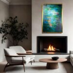 Nowoczesna abstrakcja obraz w złotej ramie do salonu