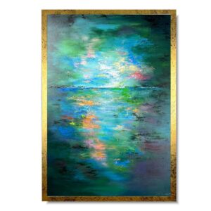 Nowoczesna abstrakcja obraz, turkusowa abstrakcja, turkusowy obraz w ramie. obraz do salonu, obrazy do sypialni