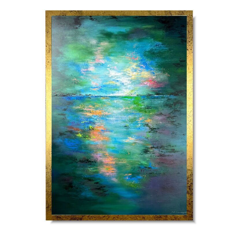 Nowoczesna abstrakcja obraz, turkusowa abstrakcja, turkusowy obraz w ramie. obraz do salonu, obrazy do sypialni