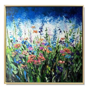 Obraz ręcznie malowany z kwiatami, obraz wiosenna łąka, obrazy z kwiatami, obraz do salonu