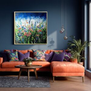 Obraz ręcznie malowany z kwiatami, obraz wiosenna łąka, obrazy z kwiatami, obraz do salonu