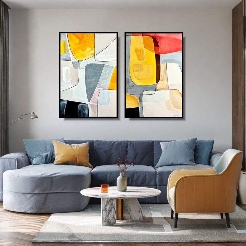 Dyptyk abstrakcyjny jako obrazy do salonu – nowoczesne wnętrze