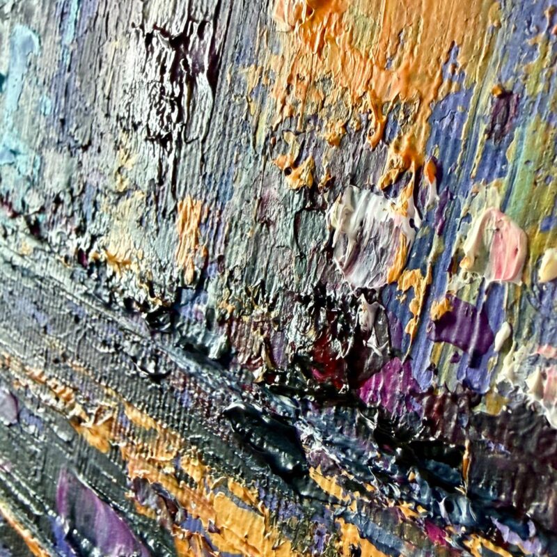 Obraz miasto – detal struktury farby i świetlnej kompozycji