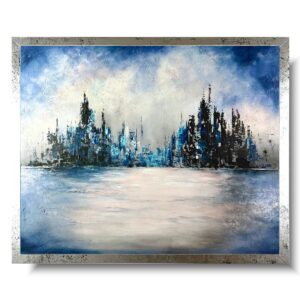 Obraz abstrakcyjny miasto w srebrnej ramie – nowoczesna panorama