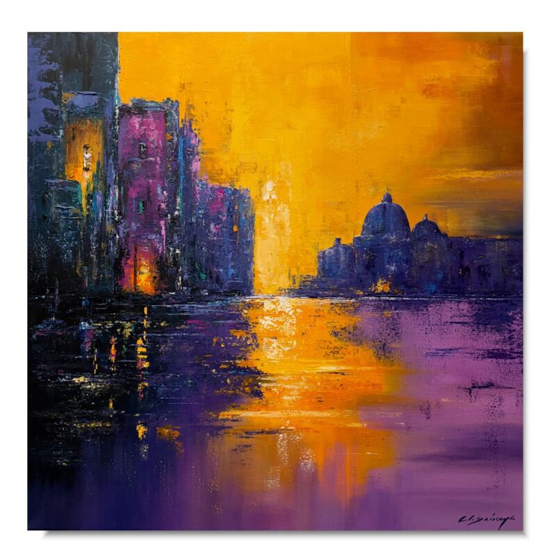 Nowoczesny obraz miasto o zachodzie słońca 80x80 cm