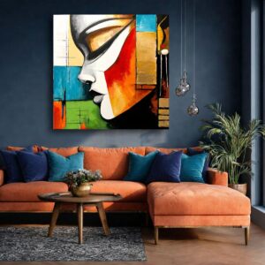 Złoty obraz portret w salonie