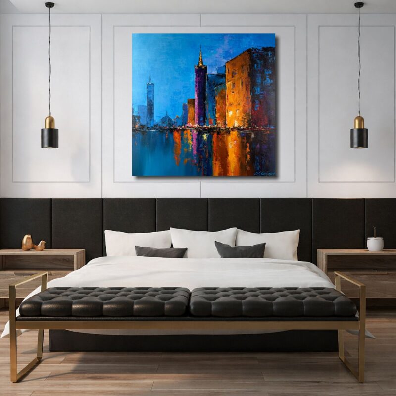 Nowoczesny obraz miasto w sypialni