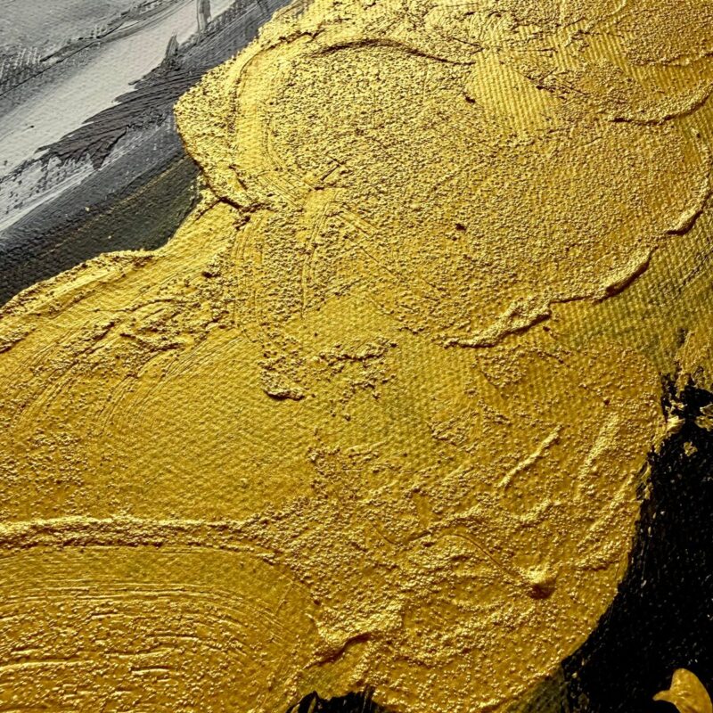 Złoty obraz abstrakcyjny – detal struktury farby