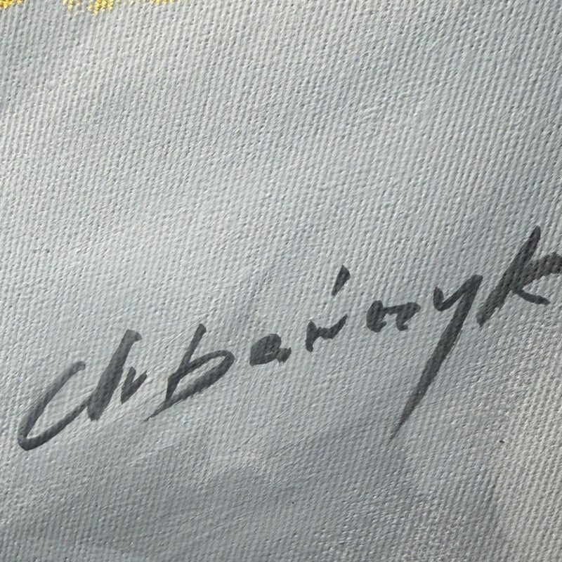 Złoty obraz abstrakcyjny – detal sygnatura