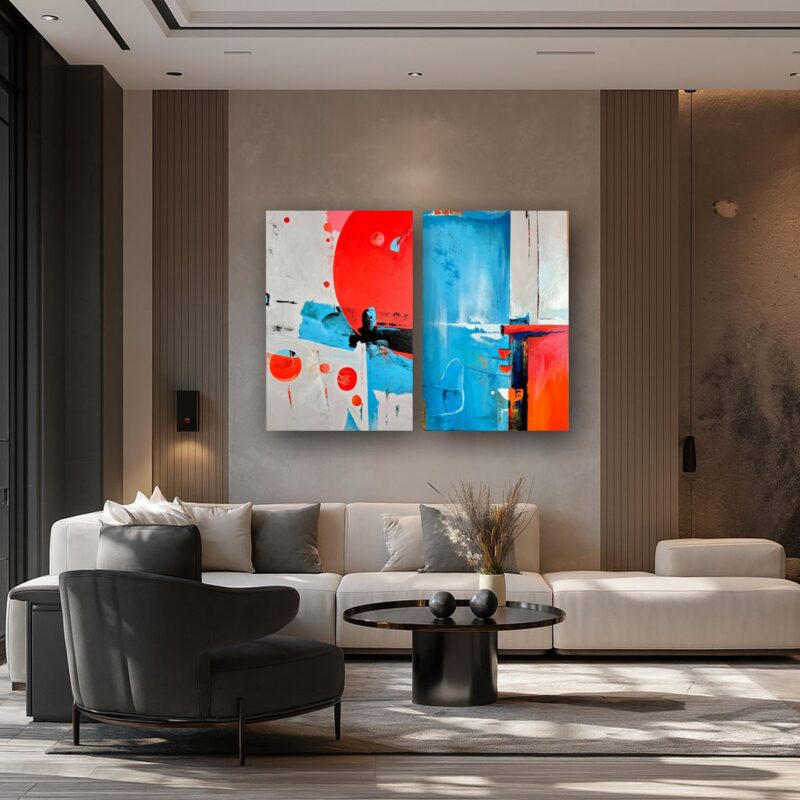 duży dyptyk abstrakcja do salonu nad kanapę